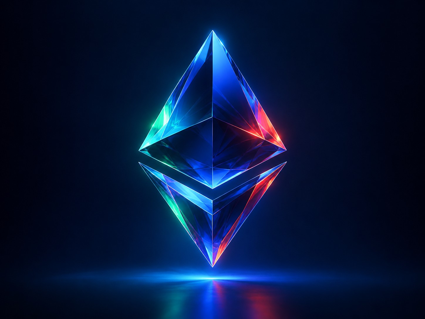 Floating faceted crystal diamond shape in the style of the ethereum symbol