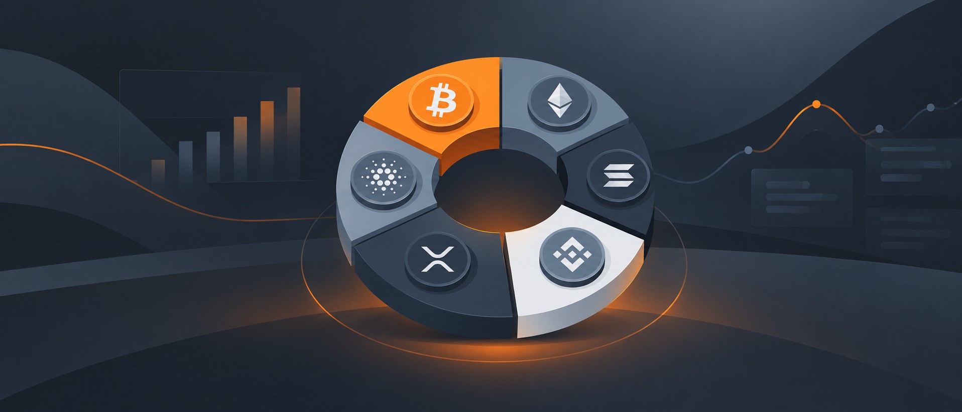 Donut chart made of assorted crypto coins